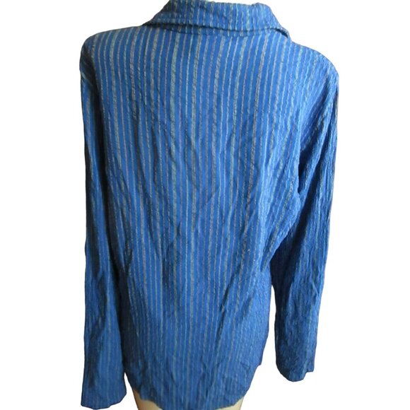 Vintage Mill Valley Womens Blue Striped Button-Up Big Shirt Medium Rayon Blend - Picture 3 of 5